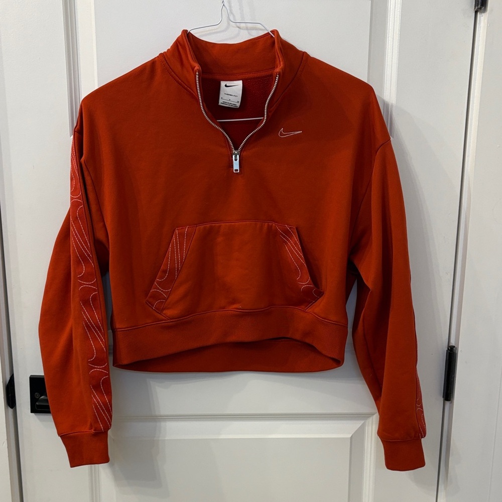 Nike Women's Orange Half-Zip Cropped Sweatshirt